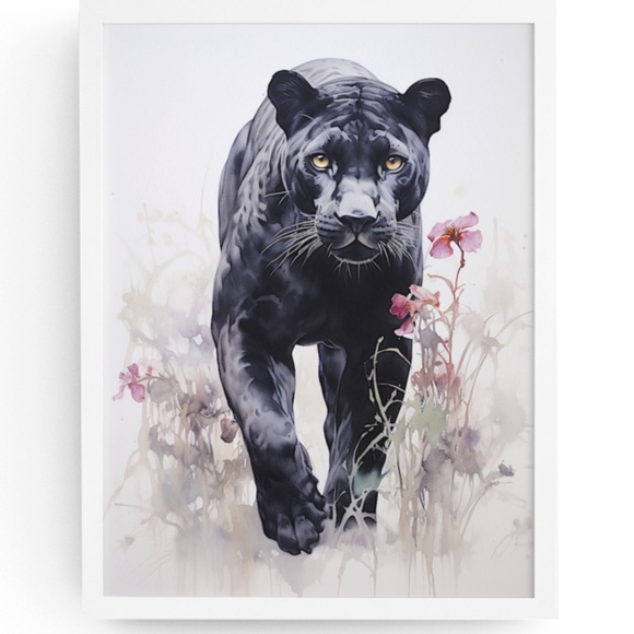 Watercolor Black Jaguar Wall Art Print Unframed - Majestic Jungle Elegance - Picture 1 of 6